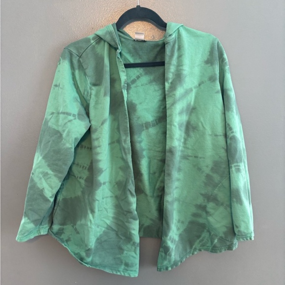 Chico’s Zenergy Green Tie Dye Open Sweatshirt Material Cardigan - Picture 2 of 8
